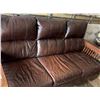 Image 3 : Large Brown Leather Sofa With Wooden Handles. (Length 80"  -  Breadth 39"  -  Height 41") (Excellent