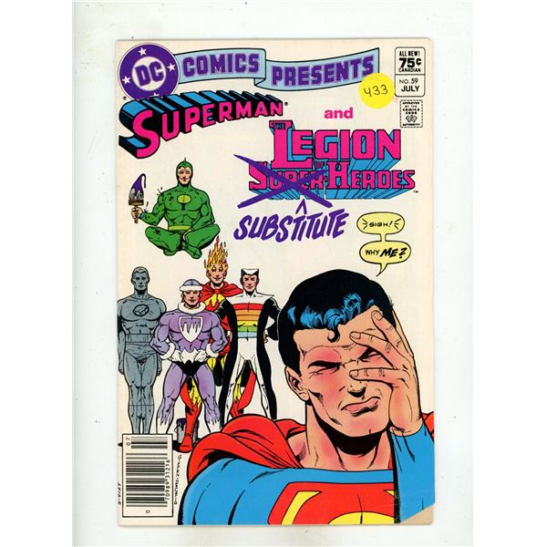DC Comics Presents #59, titled "Superman and the Legion of Substitute Heroes" featuring Ambush Bug.