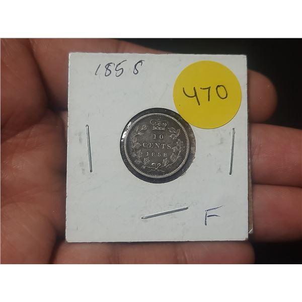 1858 Canada Silver 10 Cents.
