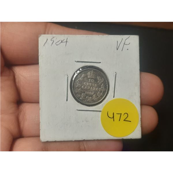 1904 Canada Silver 10 Cents.
