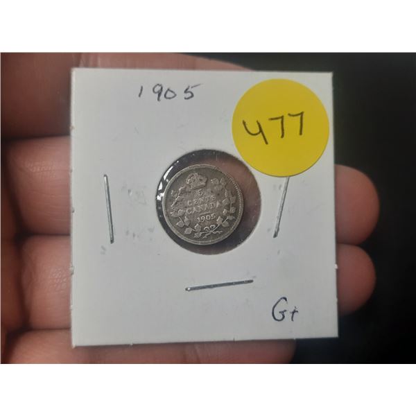 1905 Canada Silver 5 Cents.
