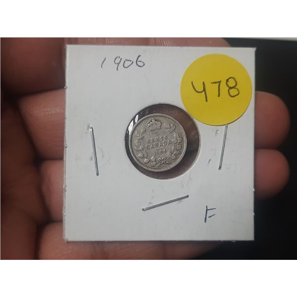 1906 Canada Silver 5 Cents.