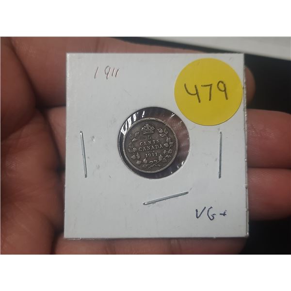 1911 Canada Silver 5 Cents.