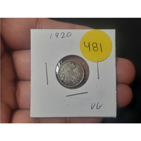 1920 Canada Silver 5 Cents.