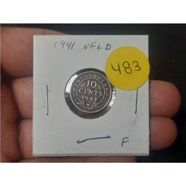 1941 New Foundland Silver 10 Cents.