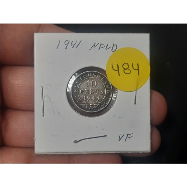 1941 New Foundland Silver 10 Cents.