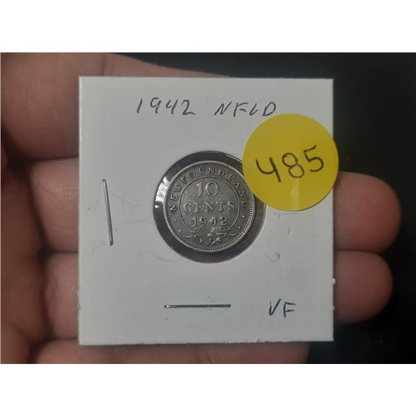 1942 New Foundland Silver 10 Cents.