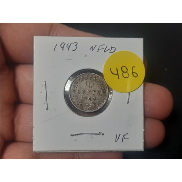 1943 New Foundland Silver 10 Cents.