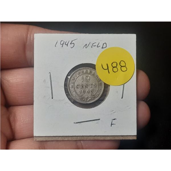1945 New Foundland Silver 10 Cents.
