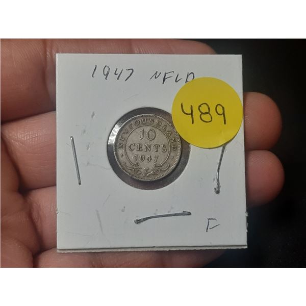 1947 New Foundland Silver 10 Cents.