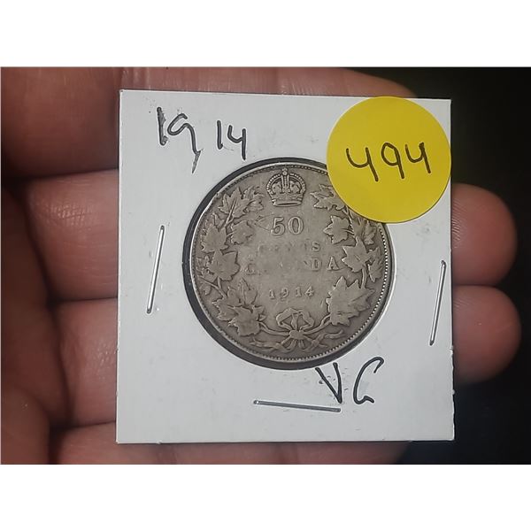 1914 Canada Silver 50 Cents.