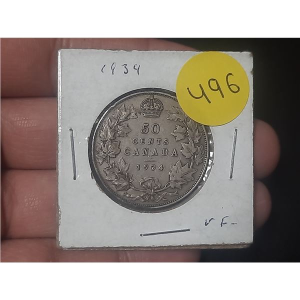 1934 Canada Silver 50 Cents.