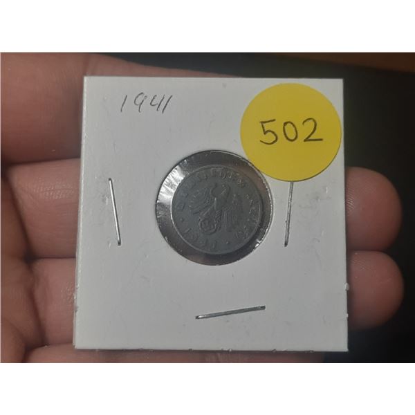 1941 German Third Reich One Reichspfennig Coin.