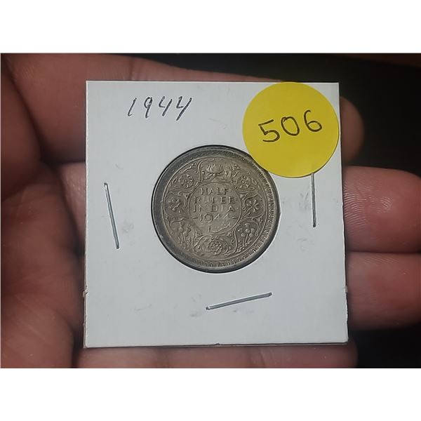 1944 British India Half-Rupee Coin.