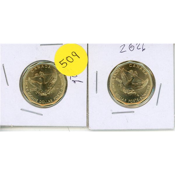 (2) 2026 Canadian "Lucky Loonie" 1-dollar coins produced by the Royal Canadian Mint.