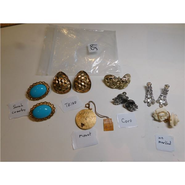 MOSTLY MARKED COSTUME JEWELLRY EARINGS AND MONET PENDANT