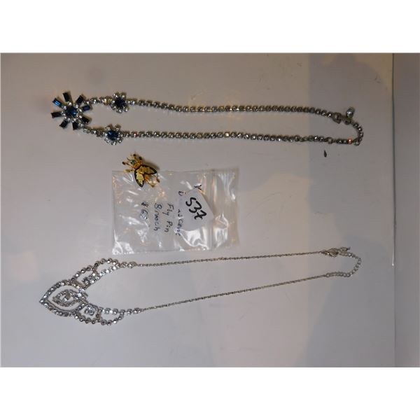 DEMASCENE FLY PIN BROACH AND RHINESTONE NECKLACES