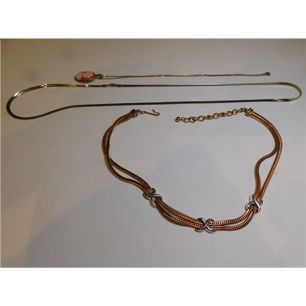 GOLD TONE NECKLACES AND CAMEO