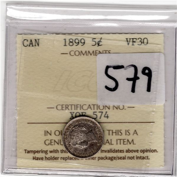 ICCS 1899 FIVE CENT VF-30