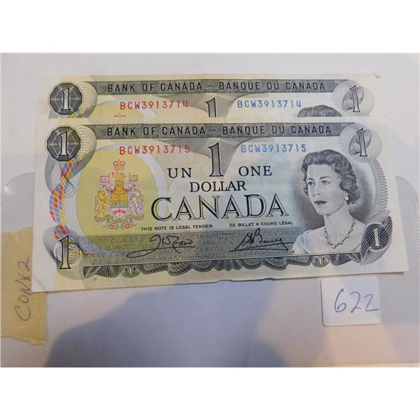 2-CONSECUTIVE DOLLAR BILLS CIRCULATED