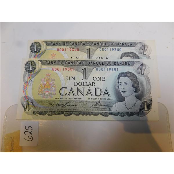 2-CONSECUTIVE 1973 ONE DOLLAR BILLS UNC