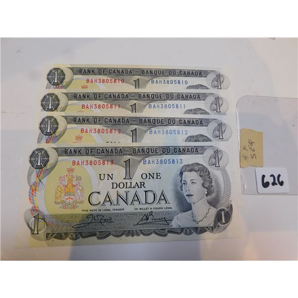 4-CONSECUTIVE 1973 ONE DOLLAR BILLS UNC