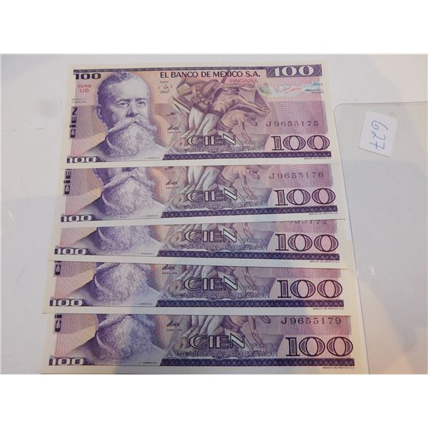 5-1982 UNC 100 PESO BILLS