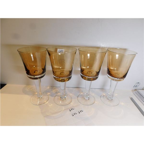 4-AMBER AND CLEAR HAND BLOWN, WINTERTHUR JEWEL TONE WATER/WINE GOBLETS