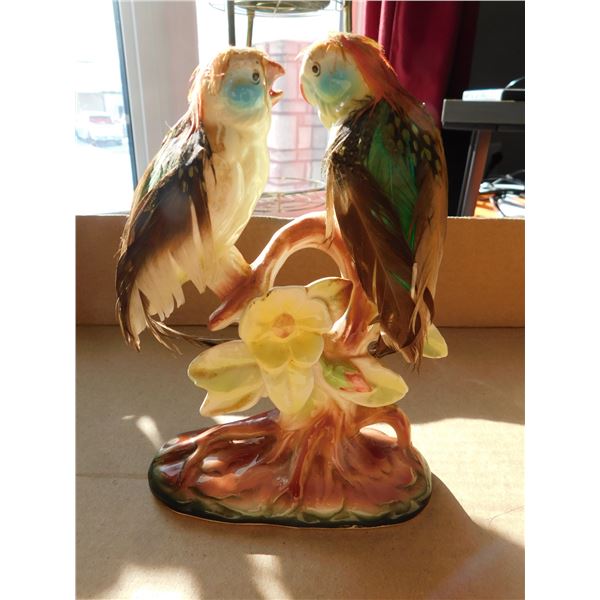 CERAMIC PARAKEET WITH REAL FEATHERS, SCARCE BUDGIGAR