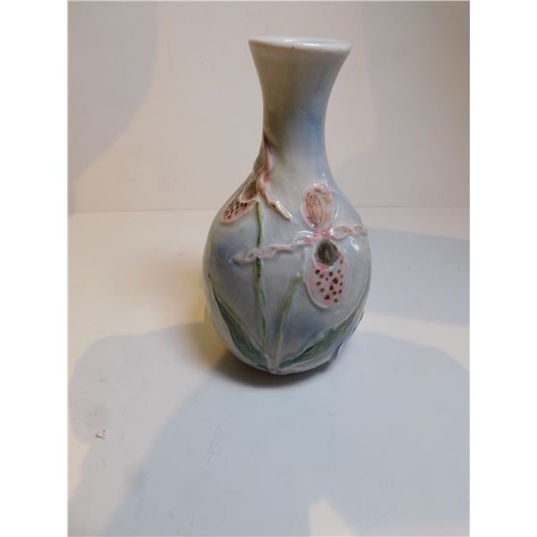 W PARSONS SIGNED VASE, ORCHIDS ABOUT 5” TALL