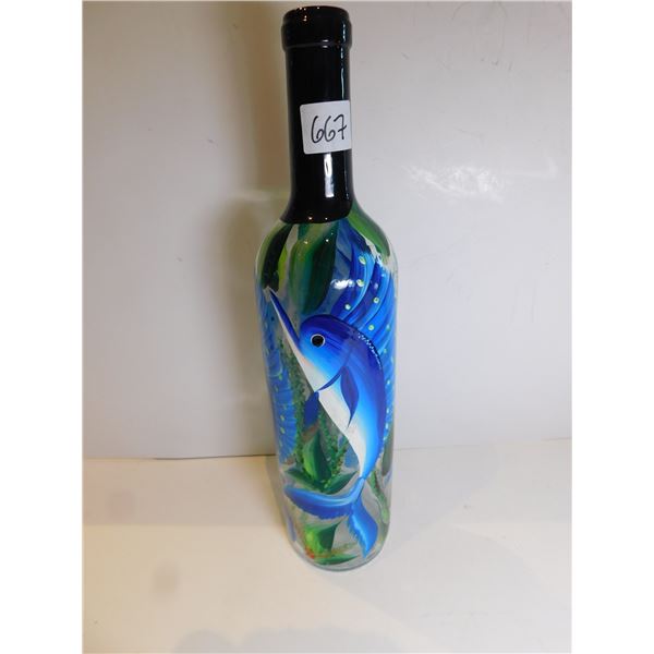HAND PAINTED MARLIN ON A WINE BOTTLE