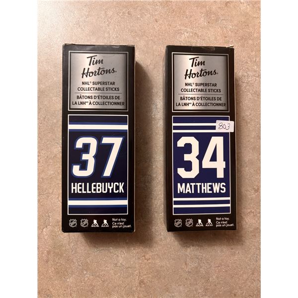 Hellebuyck / Matthews - Tim Horton's Minature Hockey Sticks