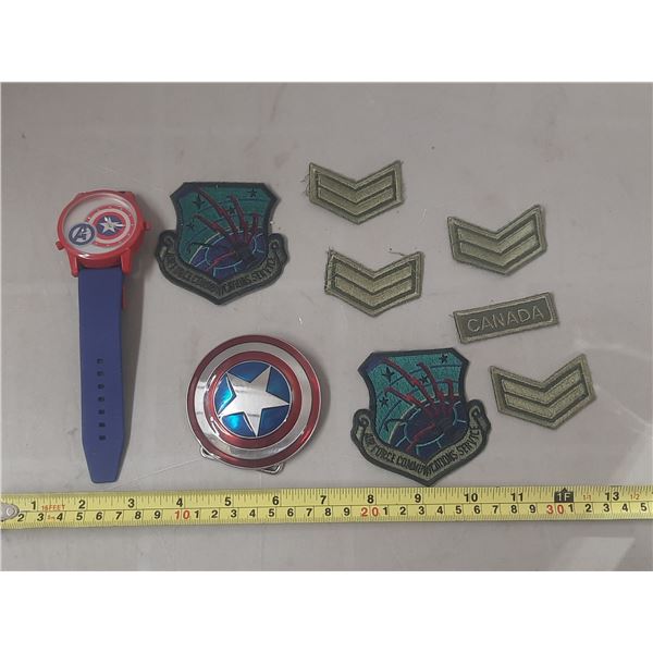 Marvel Accutime Captain America Avengers Watch (Working), Shield Belt Buckle and  Badges.