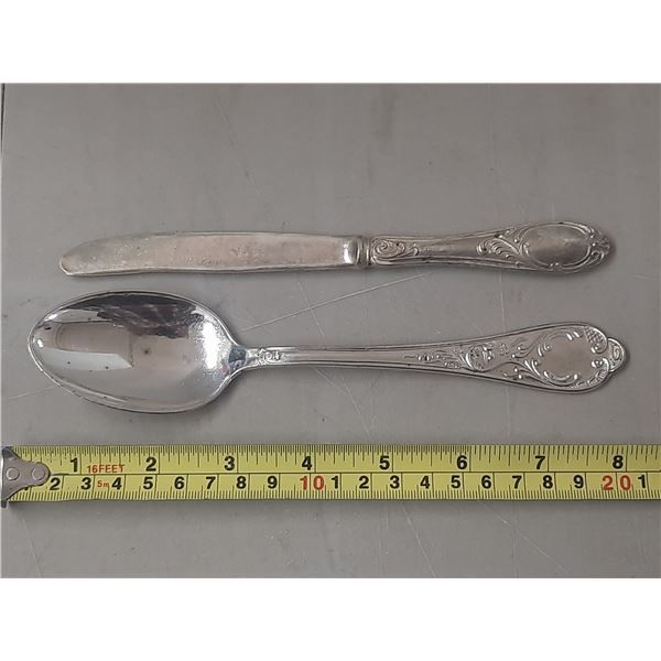 Silver Spoon and Knife - Marked 800 On Handle. (Weight - 99g)