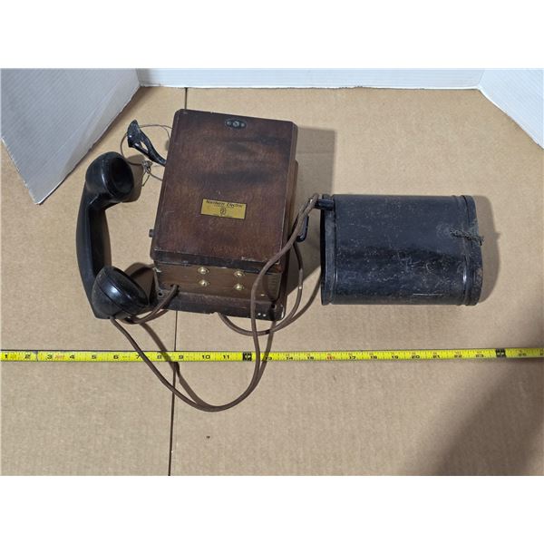 Antique northern electric wall phone and side mount battery box