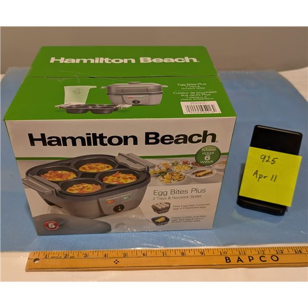 New in Box Electric Egg Cooker. 4 Eggs Poached/Bites, 9 Boiled, Skillet.