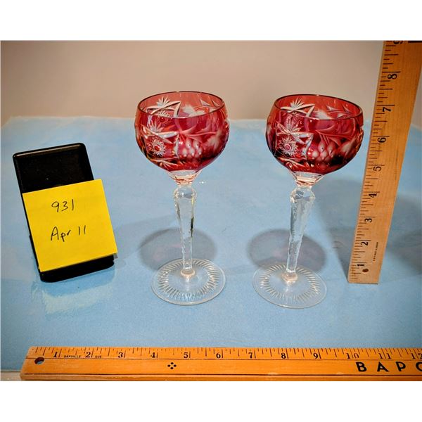 Bavarian Crystal Wine Glasses, Pair.