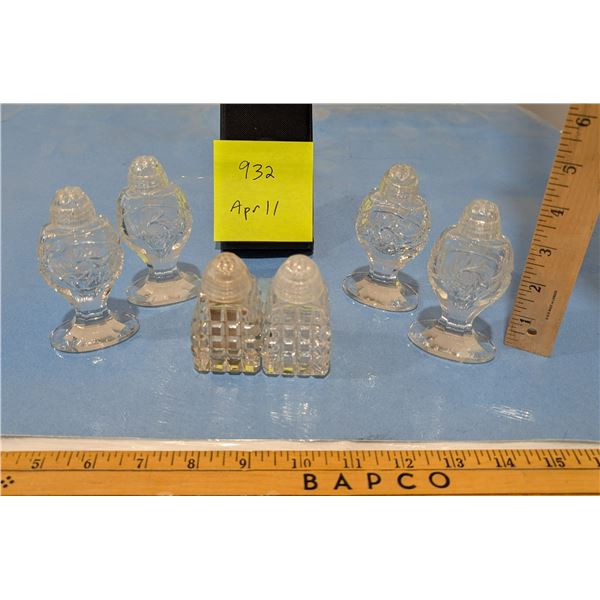 3 Pairs Crystal Salt and Pepper Shakers. 2 Pairs are Pinwheel Crystal.