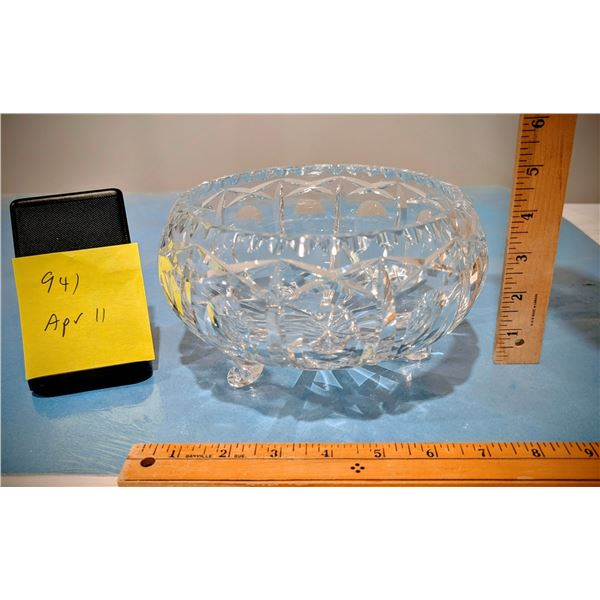 Heavy Crystal Bowl, Modern Design Featuring Cut Ovals