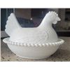 Image 1 : Vintage Indiana Glass Hen on Nest - White Milk Glass candy dish - 7" x 5.5"
