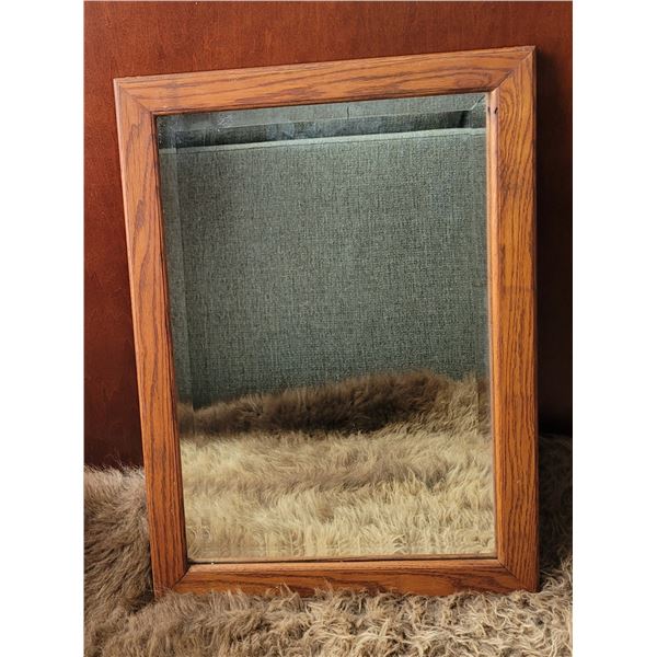 Beautifully refinished bevelled glass mirror with hardwood frame - 19 1/2" x 27 1/4"