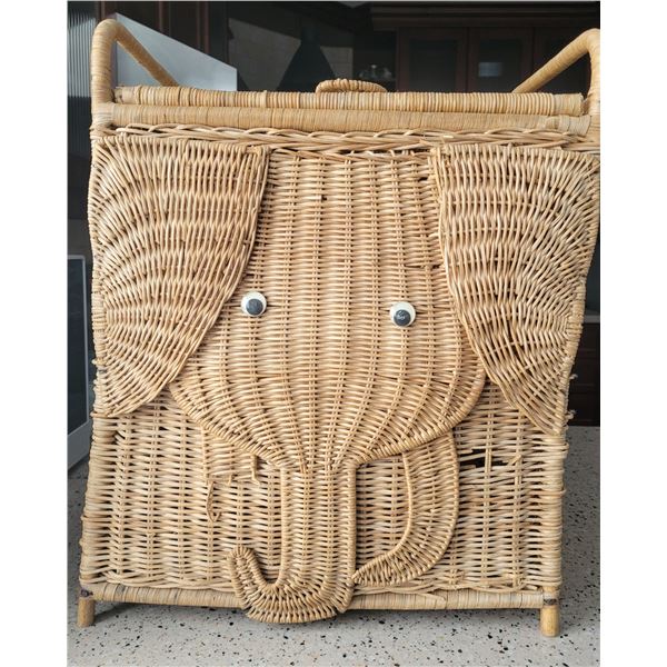 Cute woven Elephant Wicker Laundry Hamper with attached lid - 16" x 20" x 13"