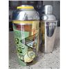 Image 1 : Two cocktail shakers - one glass with cocktail recipes - one stainless steel