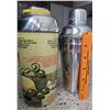 Image 2 : Two cocktail shakers - one glass with cocktail recipes - one stainless steel