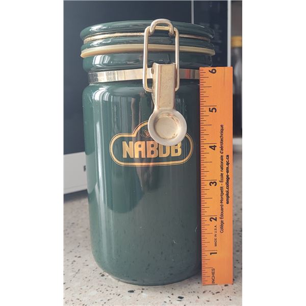 Nabob Green Ceramic Coffee Canister with Brass fastener