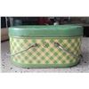 Image 3 : Vintage green and yellow oval metal child's lunch box with handles 8" x 5" x 4" with one inch deep r