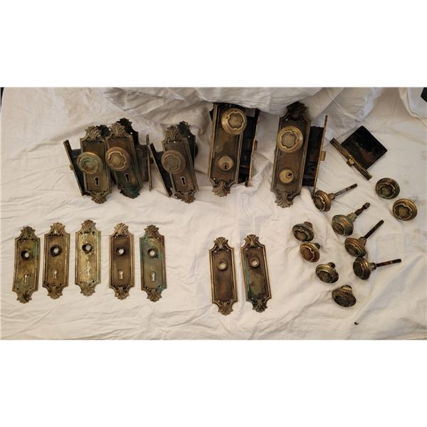 Antique "Racine" Pattern (1905-1908) 2.25" diameter solid brass doorknobs and door sets (French Art 