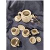 Image 2 : Handmade pottery tea set - made by Gail Carlson from PA - 4 1/2" tall teapot + six silver spoons