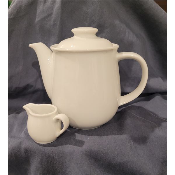 Individual coffee/tea/hot chocolate 4 1/2" tall pot with individual cream pitcher-made in Germany