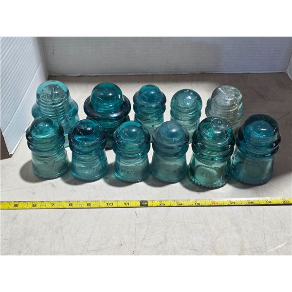Various blue glass insulators